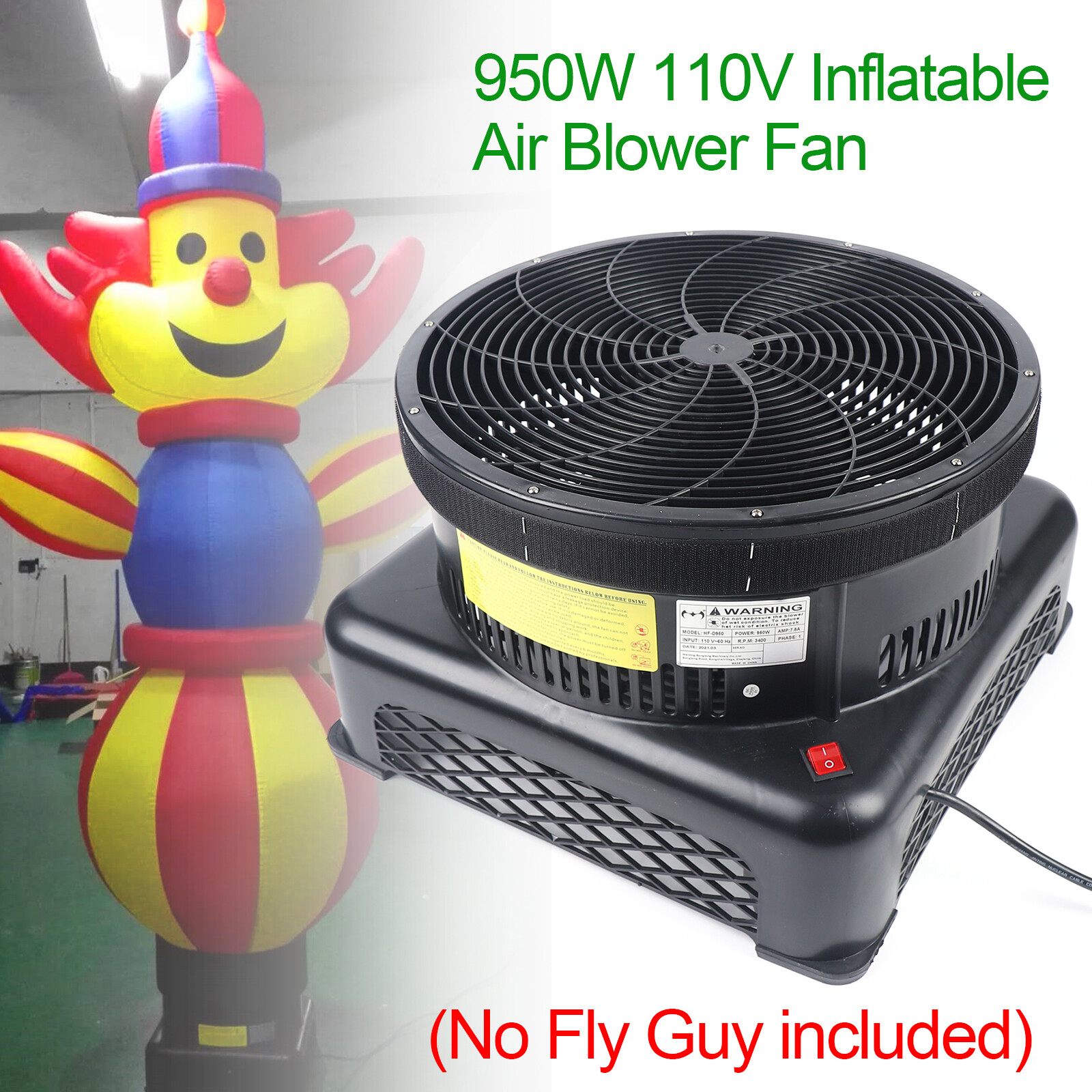 950W Air Blower Fan Fit Inflatable Wind Dancer Tube Man Fly Guy Sky Puppet Black