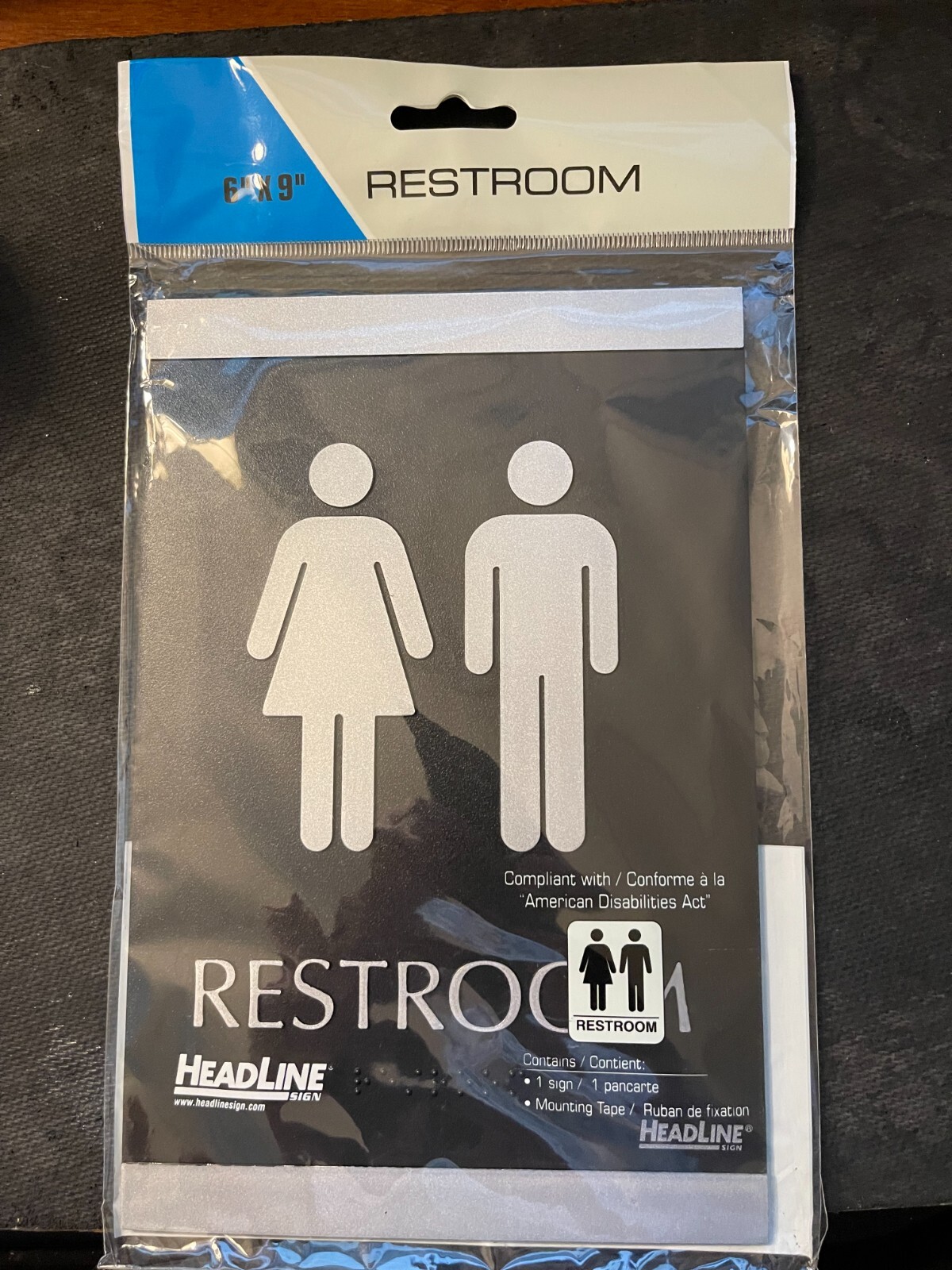 Headline Century, RESTROOM, Bathroom Office Sign, 6 x 9, Black/Silver (4249)