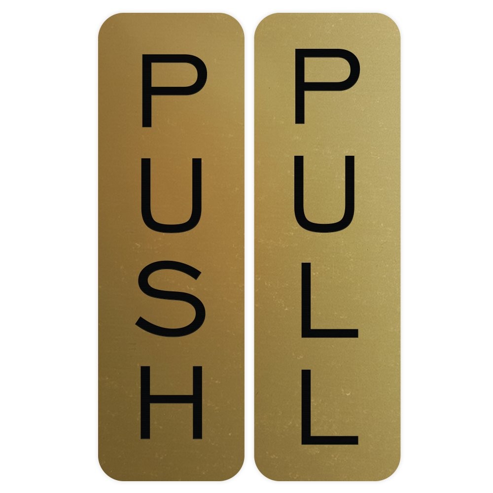 Medium Brushed Gold Basic Vertical Push Pull Door Sign Office Store Plaque Tag