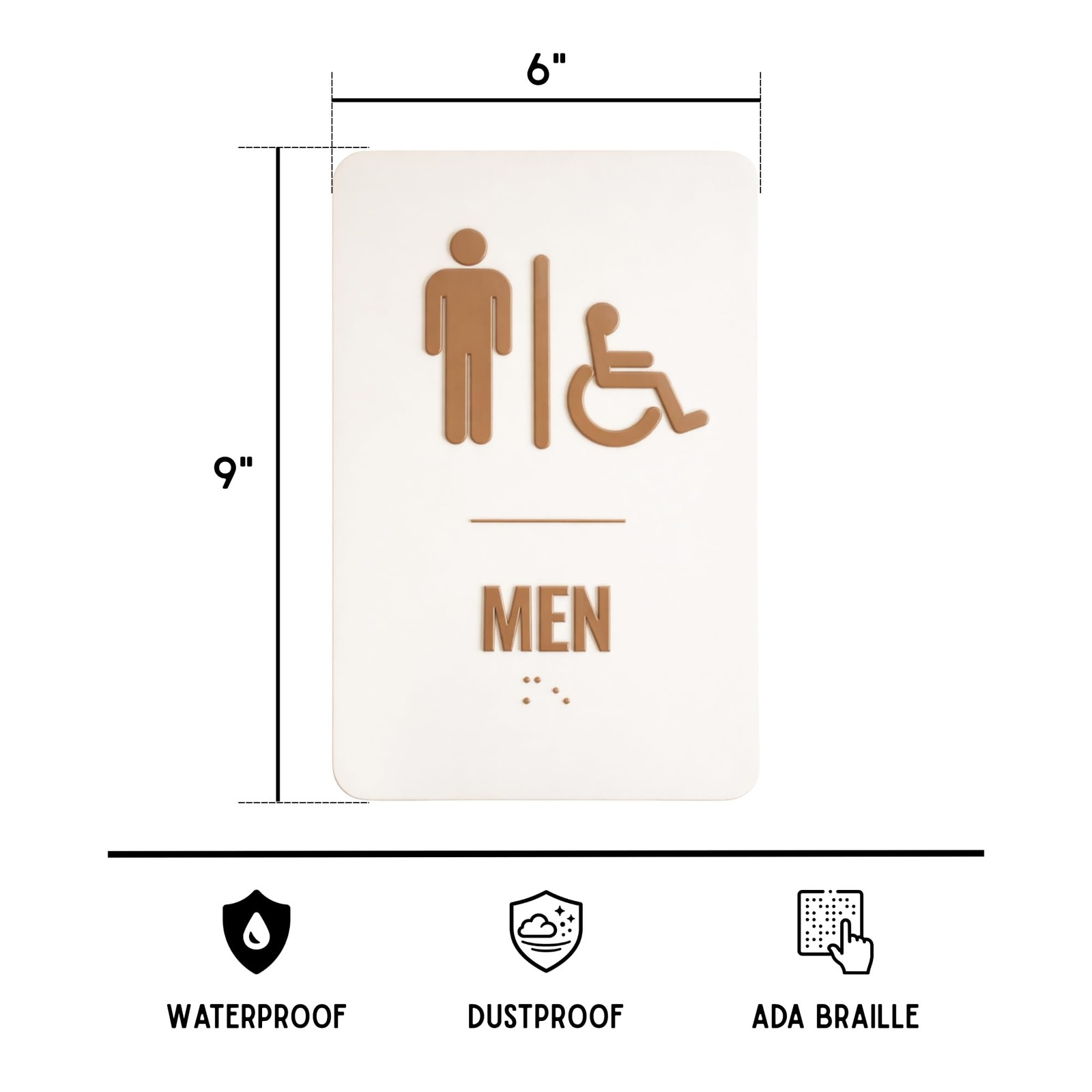 Beige Brown Pair ADA Restroom Sign Men Women Unisex Braille 6×9 Inch Board