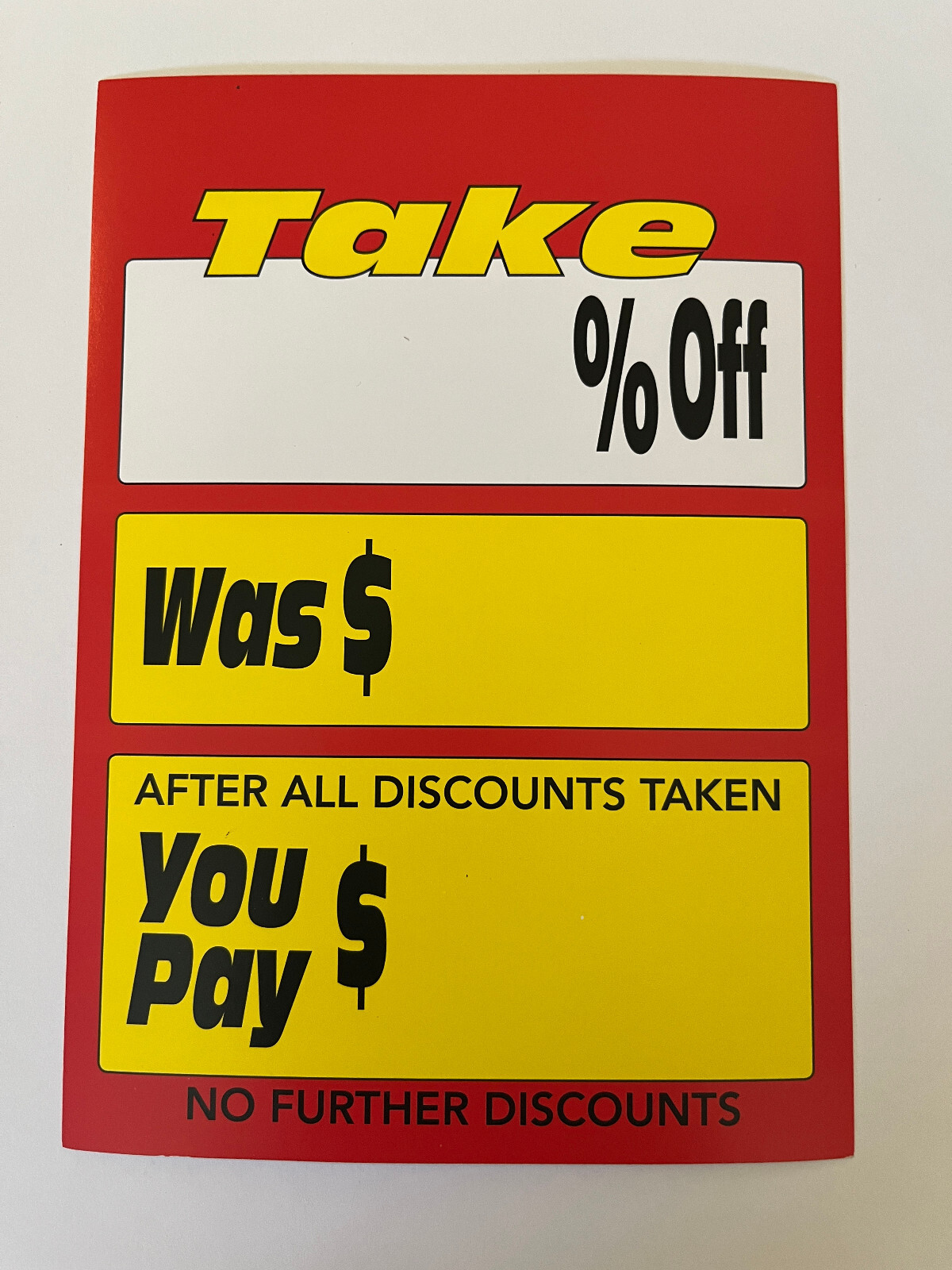 Retail Store Sales Signs Take % Off Was You Pay, Cardboard, 200 Pieces