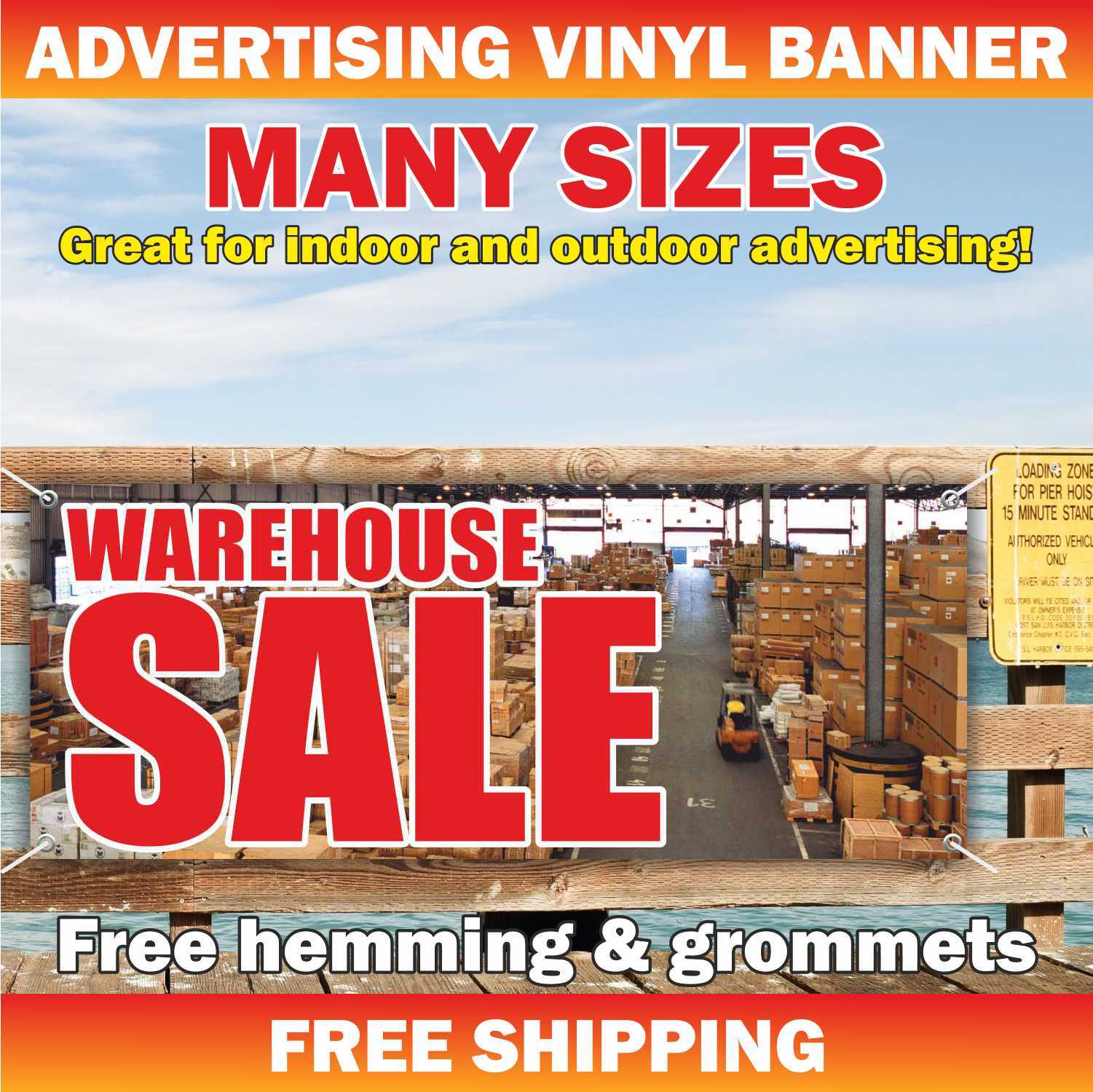 WAREHOUSE SALE Advertising Banner Vinyl Mesh Sign Wholesale Store Discount Shop