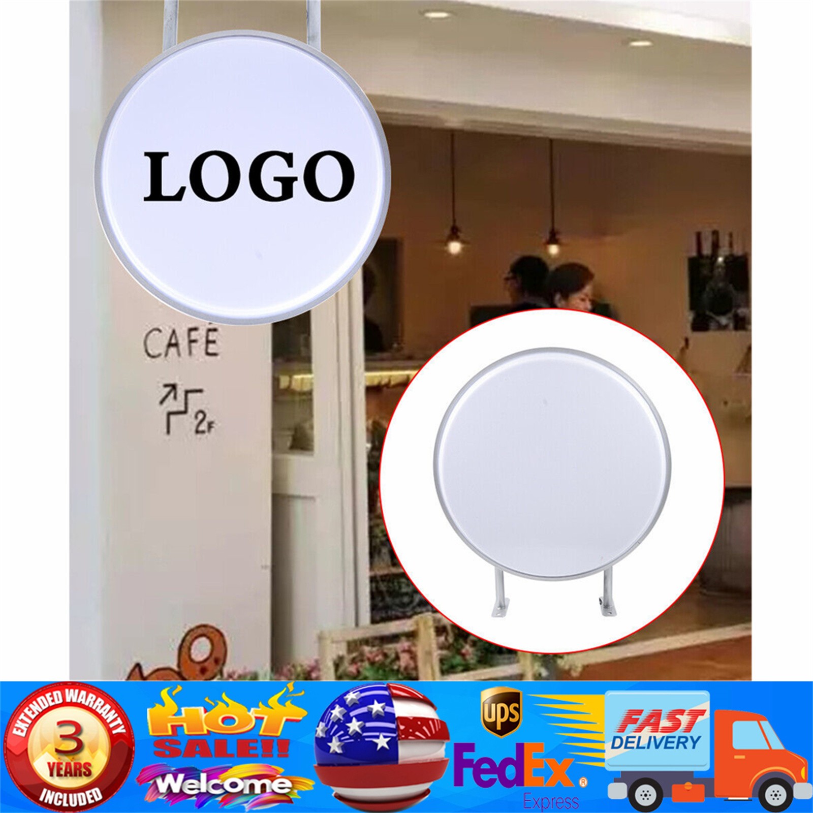 20″ LED Double Sided Round Light Box Outdoor Sign Advertising Projecting Light~