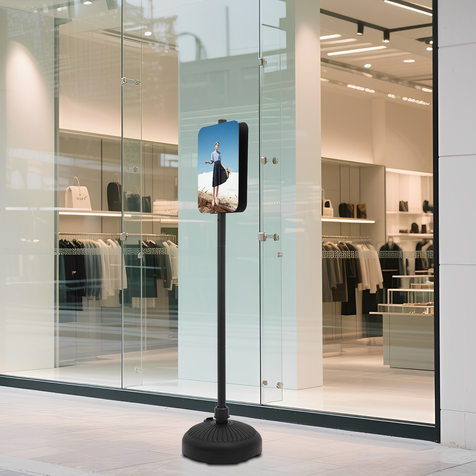 5.25ft Black Dual-Sided Floorstanding Sign Holder Stand with Round Base