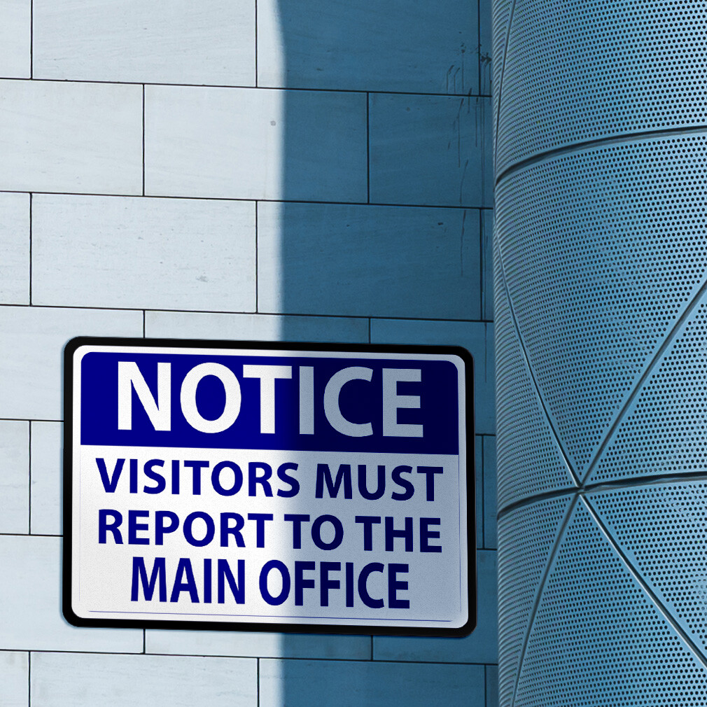 Horizontal Metal Sign Visitors Report to Office Weatherproof Street Signage