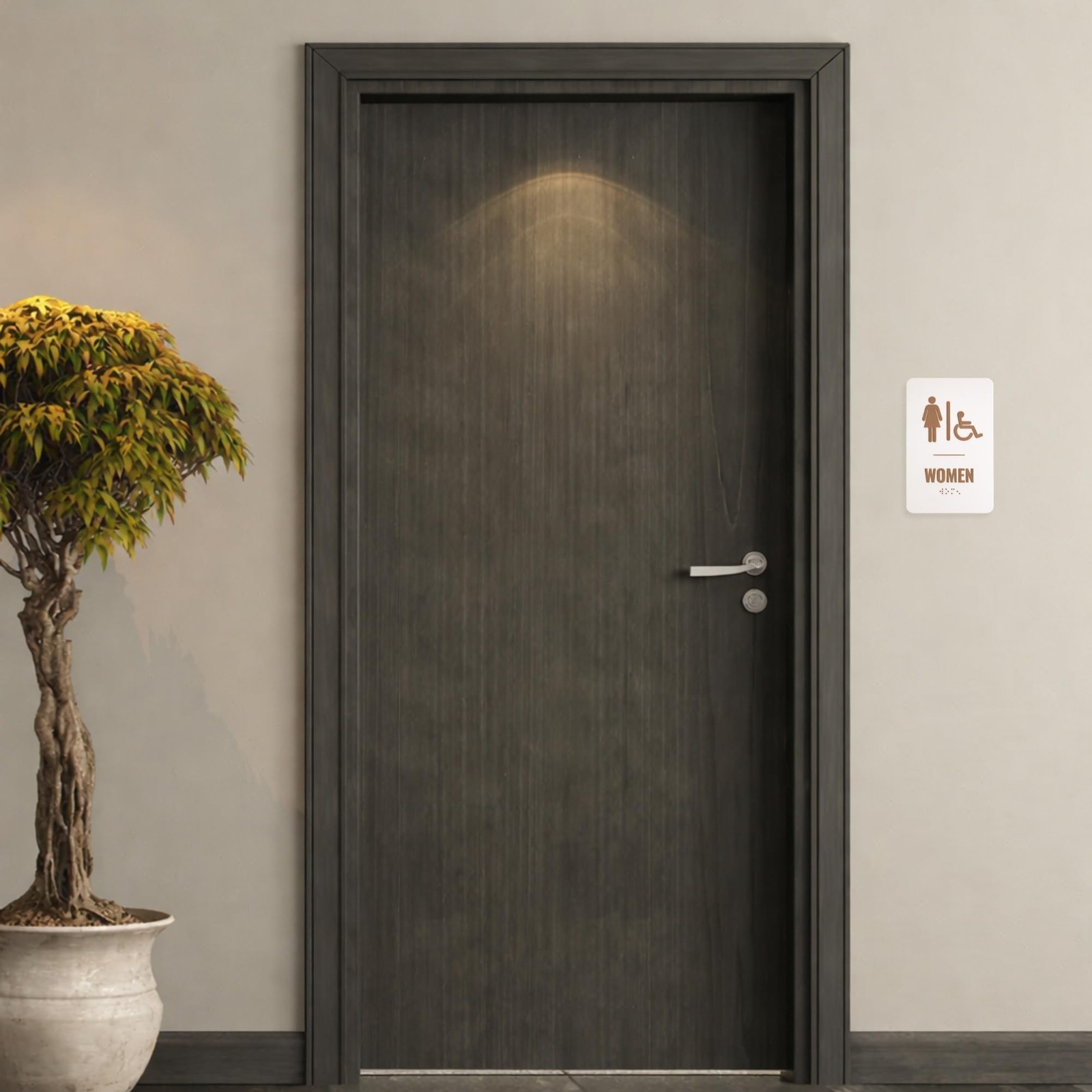 Beige Brown Pair ADA Restroom Sign Men Women Unisex Braille 6×9 Inch Board