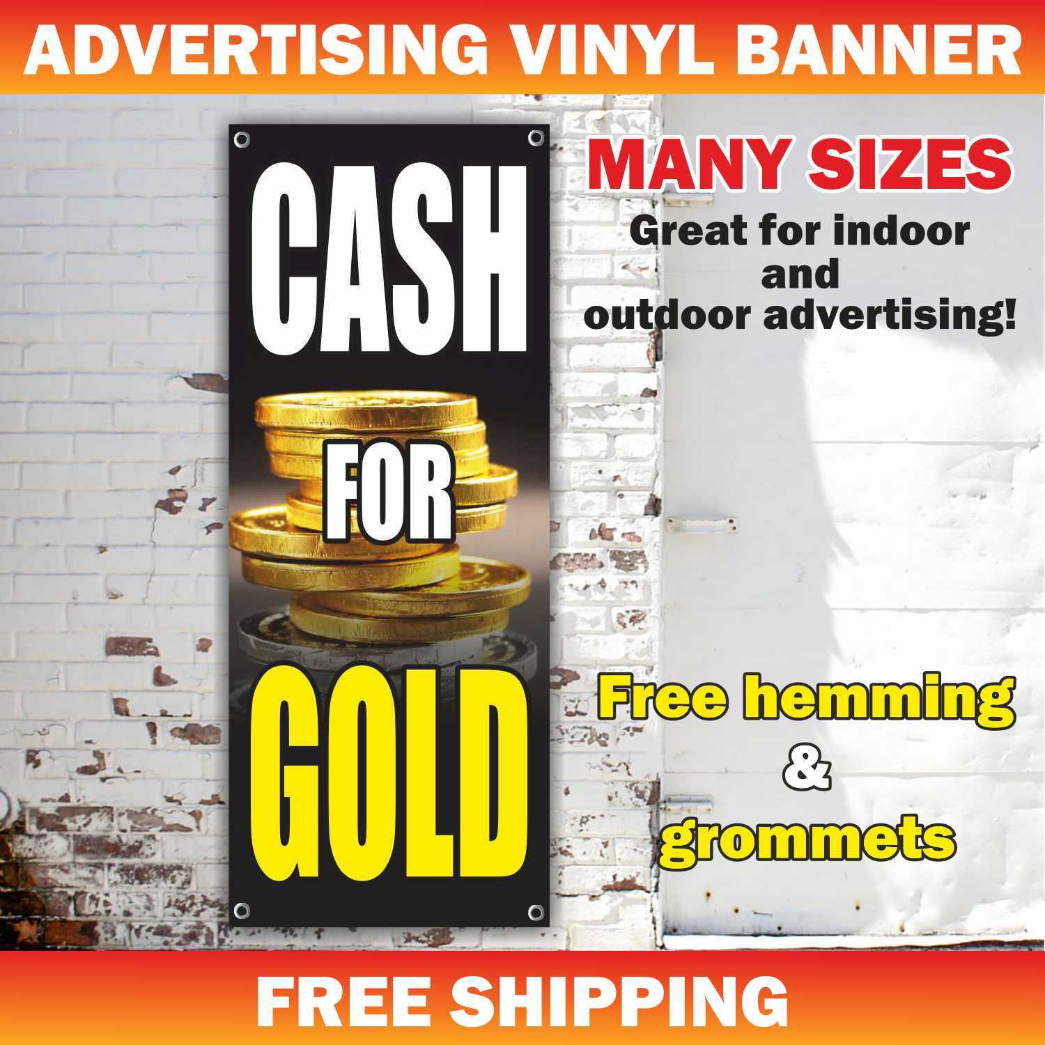 We Buy Gold & Silver Banner Sign Pawn Shop cash for coins jewelry pawn shop pay
