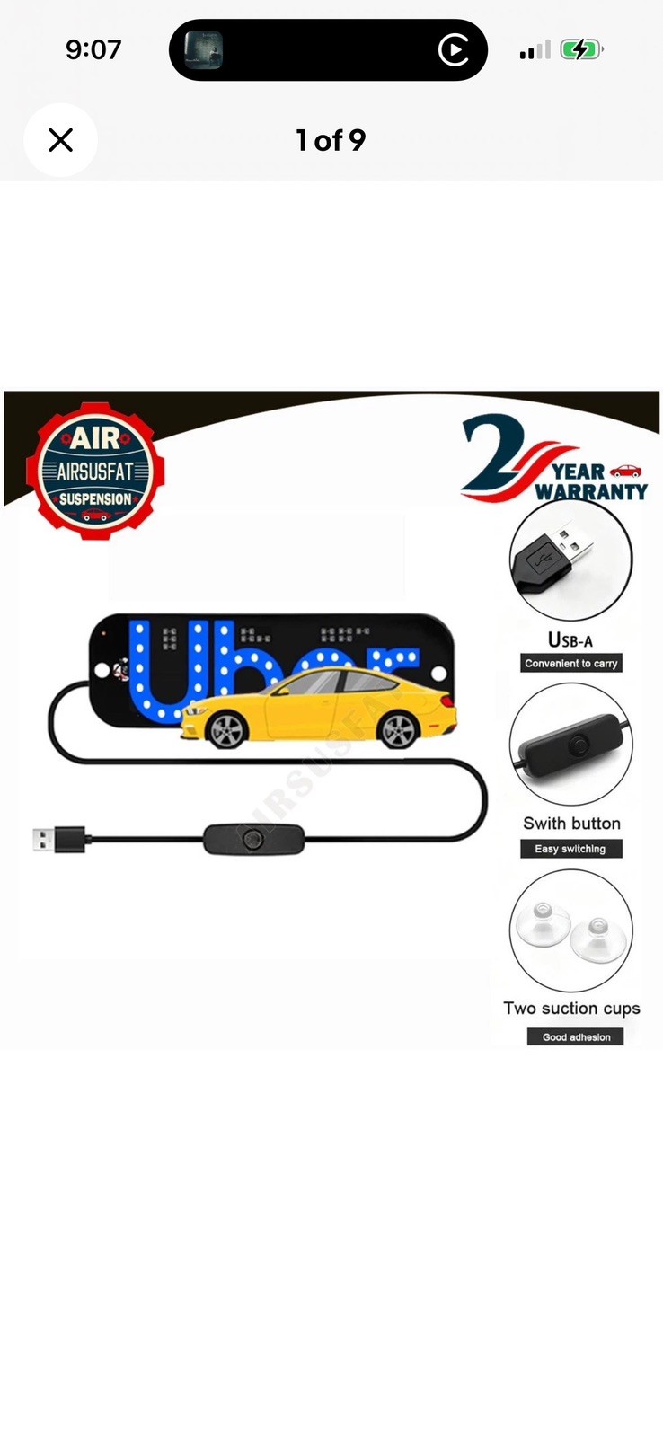 USB LED Car Sign Display for Ride-Share, Taxi, SUV, Trucks, Easy Mount blue