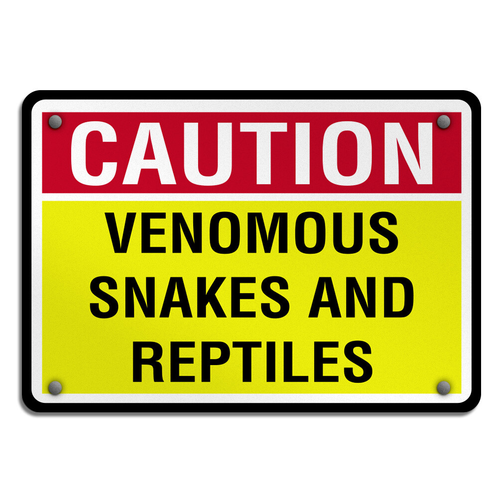 Aluminum Horizontal Metal Sign Caution Venomous Snakes and Reptiles Campground