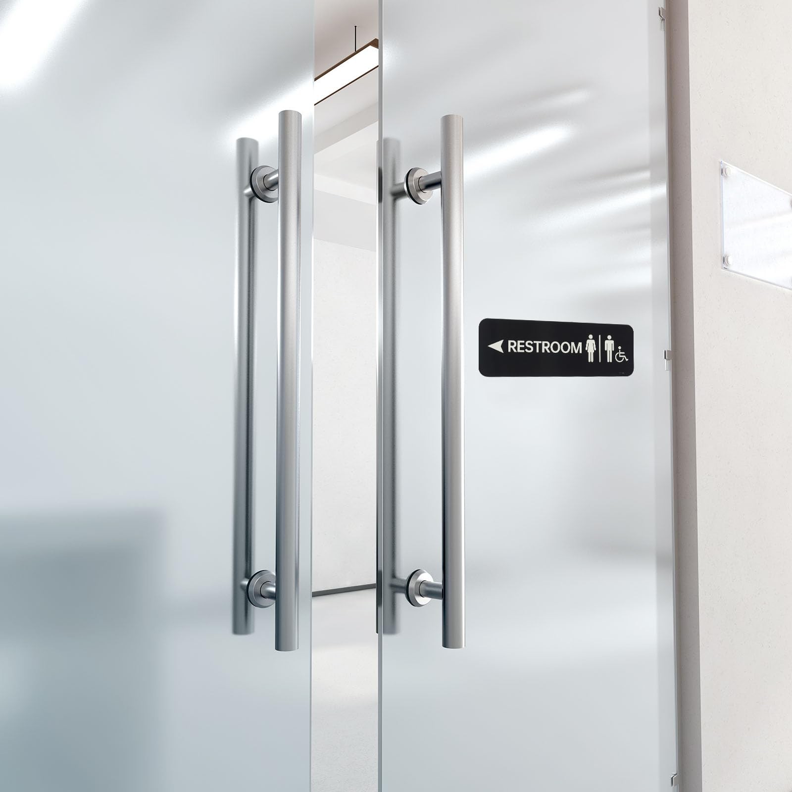 9×3 Inch Black Restroom Left Arrow Sign Acrylic Adhesive Door Wall Plate