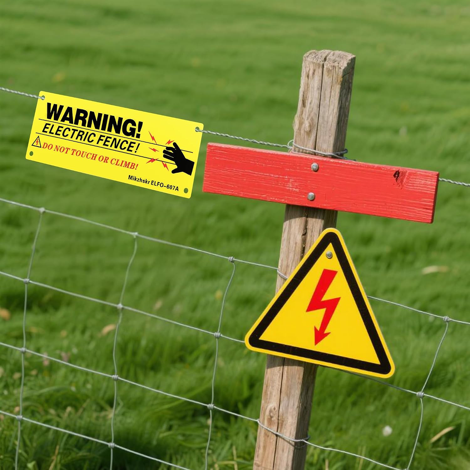 Electric Fence Warning Signs with Zip Ties 10 X 3.5 Inch Plastic Yellow Electric