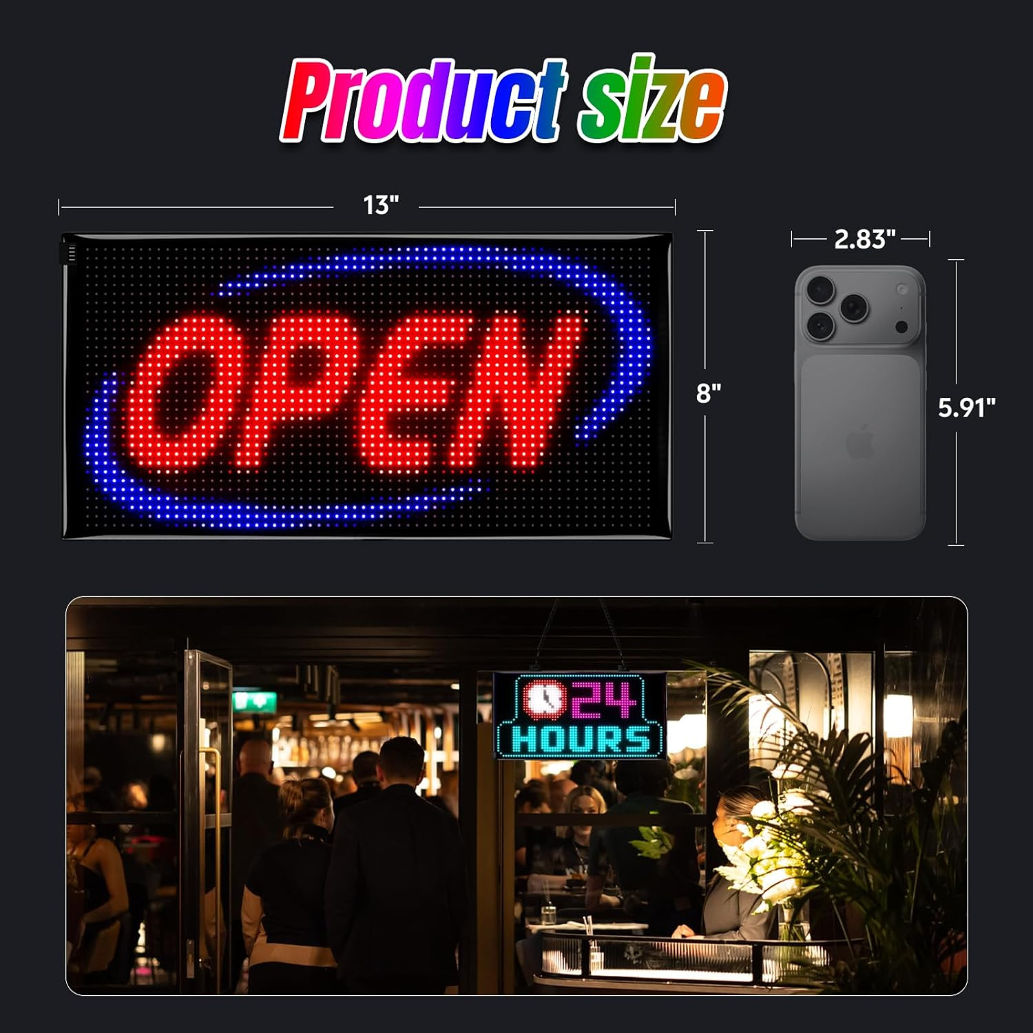 Programmable LED Open Sign with APP Control – Waterproof 8×13 for Business