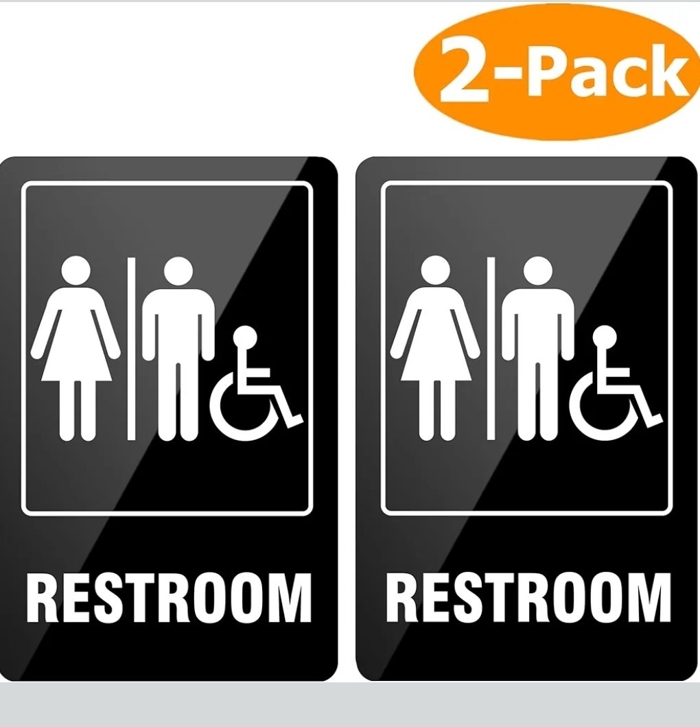 2 Pack Unisex Restroom Sign, Self-adhesive Rust Free Aluninum (9″x6″)