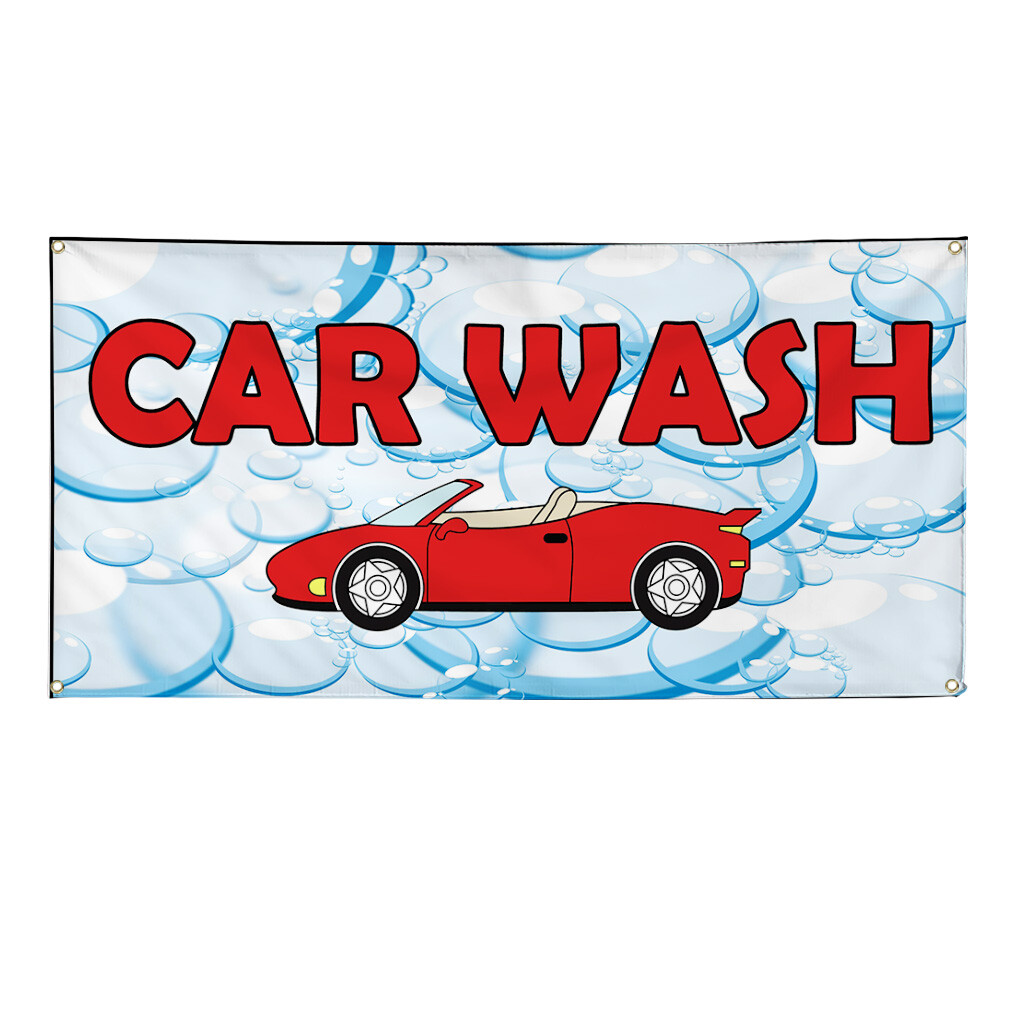 Vinyl Banner Multiple Sizes Car Wash Red Car Bubbles Automotive Outdoor