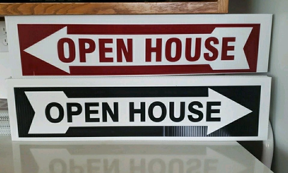 Open House Sign 6×24 Double Sided Black Or Red On White Coro-Plas