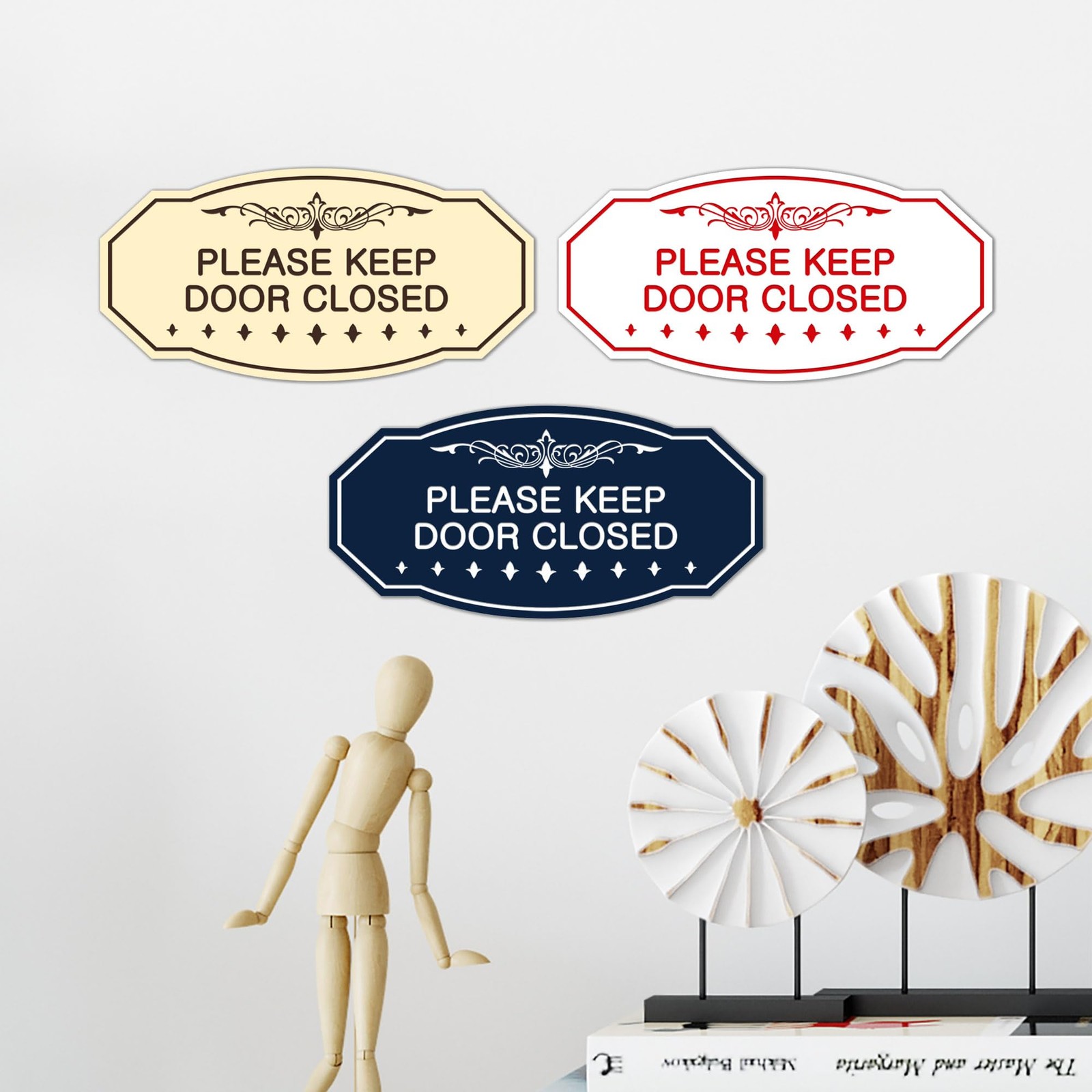 Victorian Please Keep Door Closed Sign (Black /Gold) – Small 3″ X 6″
