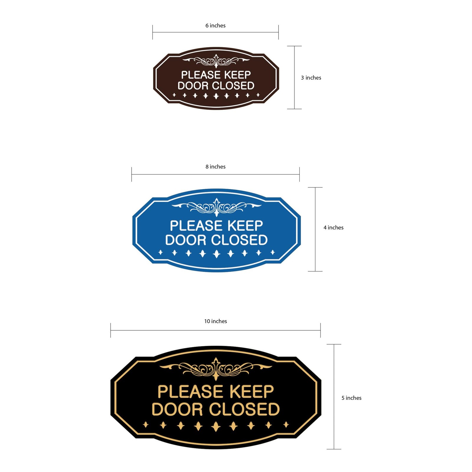 Victorian Please Keep Door Closed Sign (Black /Gold) – Small 3″ X 6″
