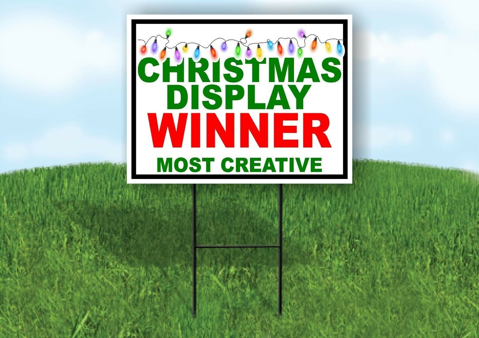 CHRISTMAS DISPLAY WINNER MOST CREATIVE LIGHTS Yard Sign with Stand LAWN SIGN
