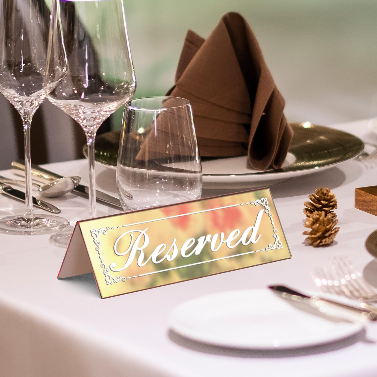 12 Pcs Mirrored Gold Reserved Table Signs, 6″ X 2″ Double-Sided Table Tent Sign