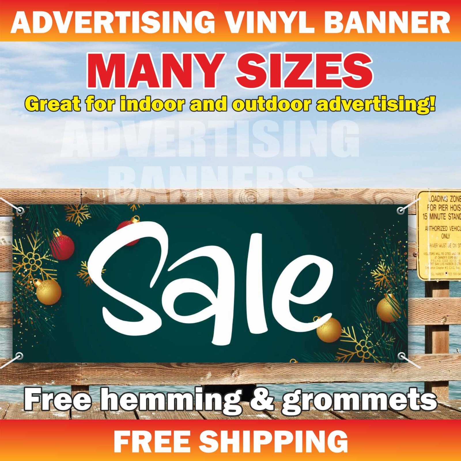 Christmas SALE Advertising Banner Vinyl Mesh Sign Merry Xmas Holidays New Year