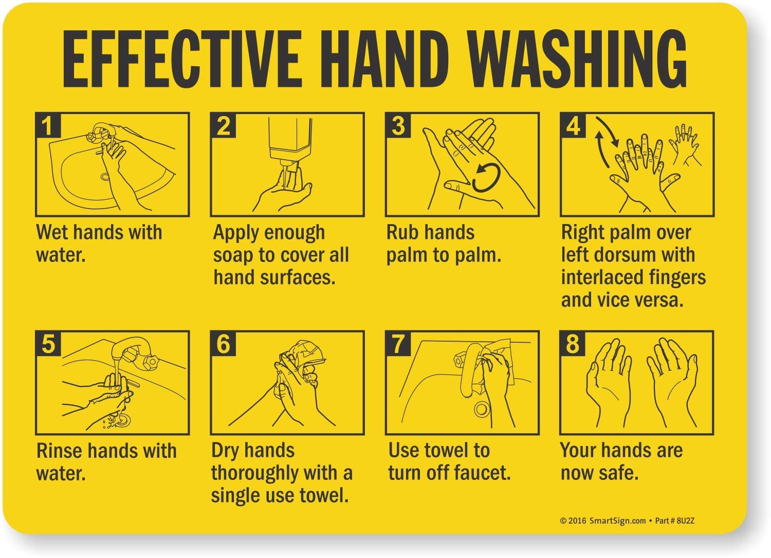 Effective Hand Washing Label 10 x 14 Inch Laminated Vinyl Sticker Sign