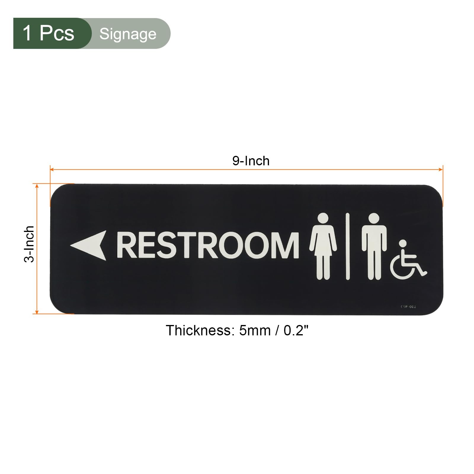 9×3 Inch Black Restroom Left Arrow Sign Acrylic Adhesive Door Wall Plate