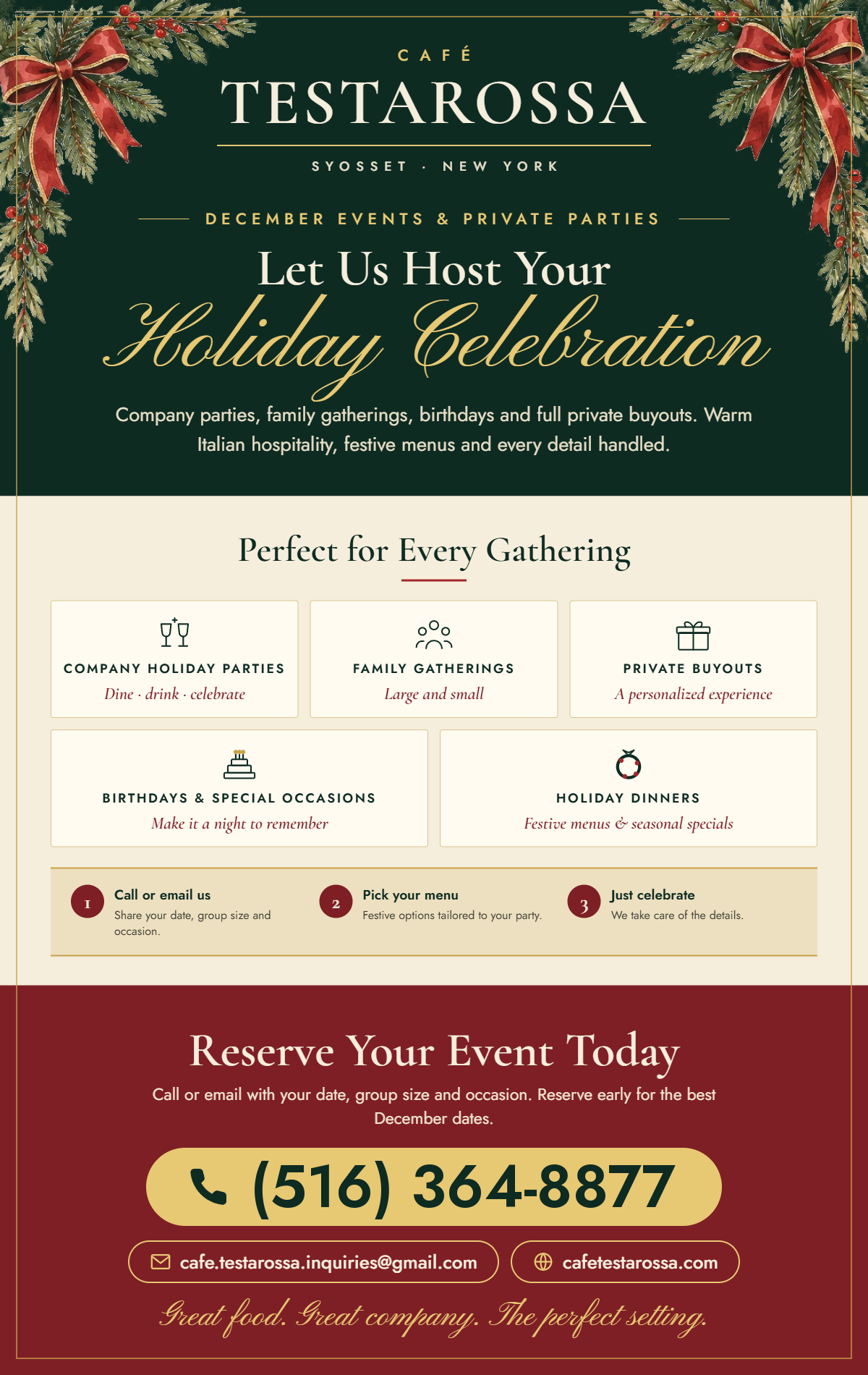 holiday parties and events at cafe testarossa